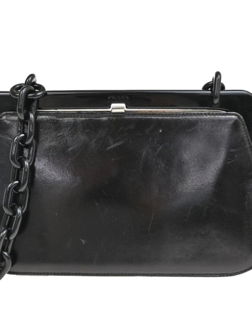 PRADA Logo Plastic Chain Shoulder Bag Leather Black Italy 38CB183